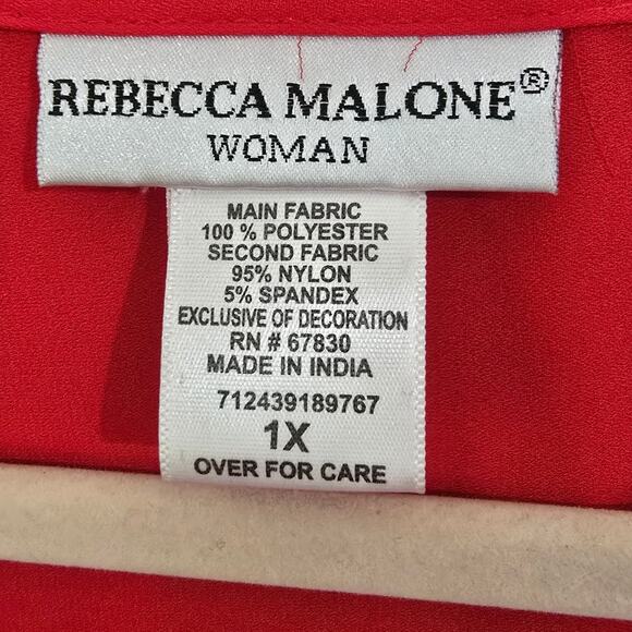 REBECCA‎ MALONE WOMAN Red 1X Button Down Top Blouse Gold Stud Collar Long Sleeve - Picture 7 of 7